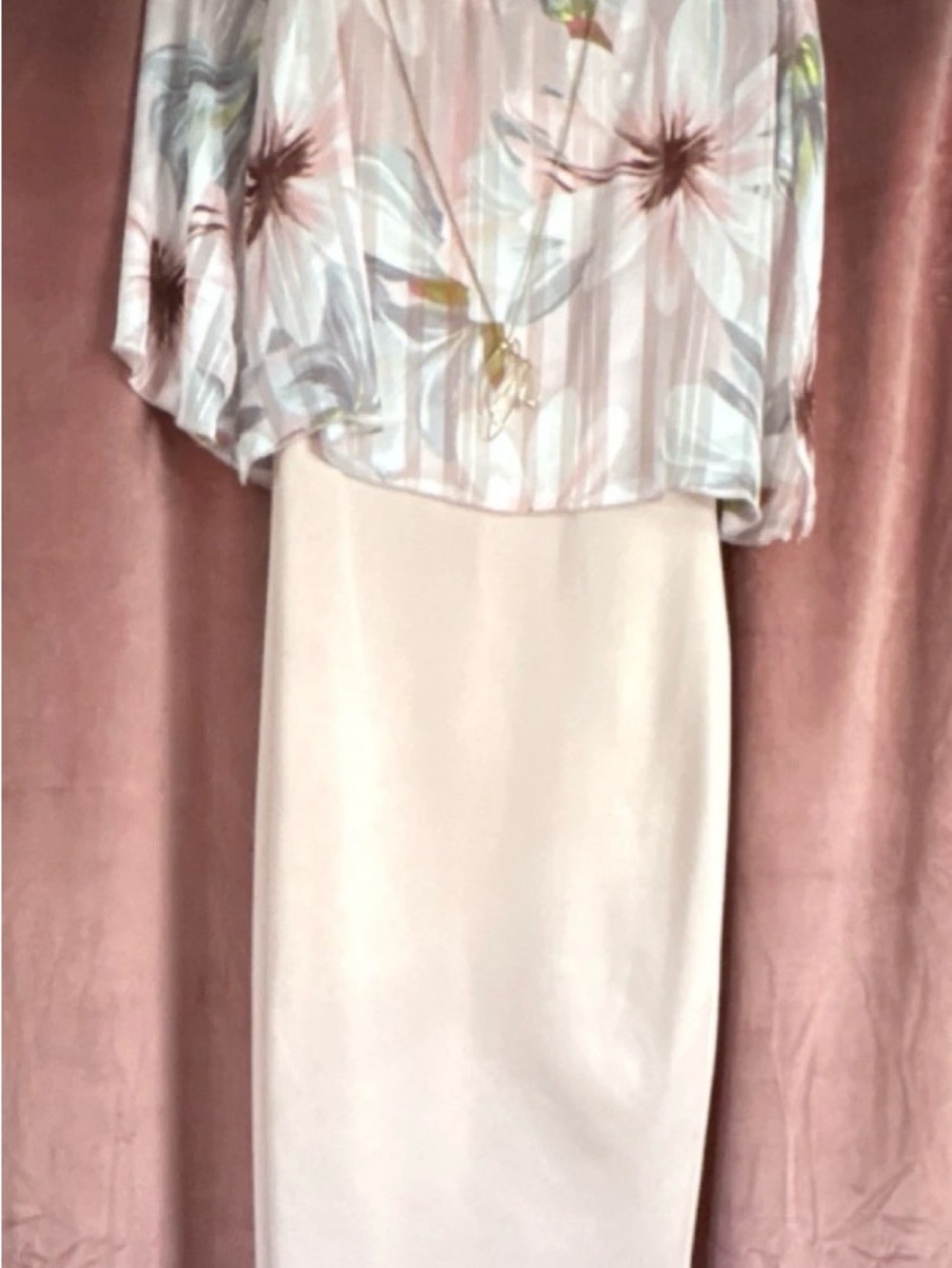 Enfocus Studio Cream Pencil Skirt with Soft Floral Top